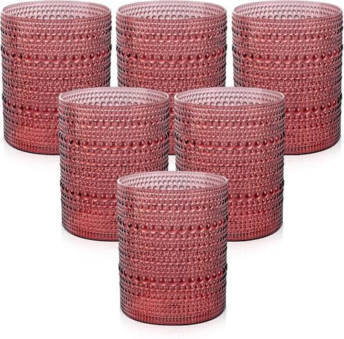 18PCS Plastic Hobnail Drinking Glasses - 14 Oz Burgundy Vintage Glasses Mixed Drinkware Sets - Di... | Amazon (US)