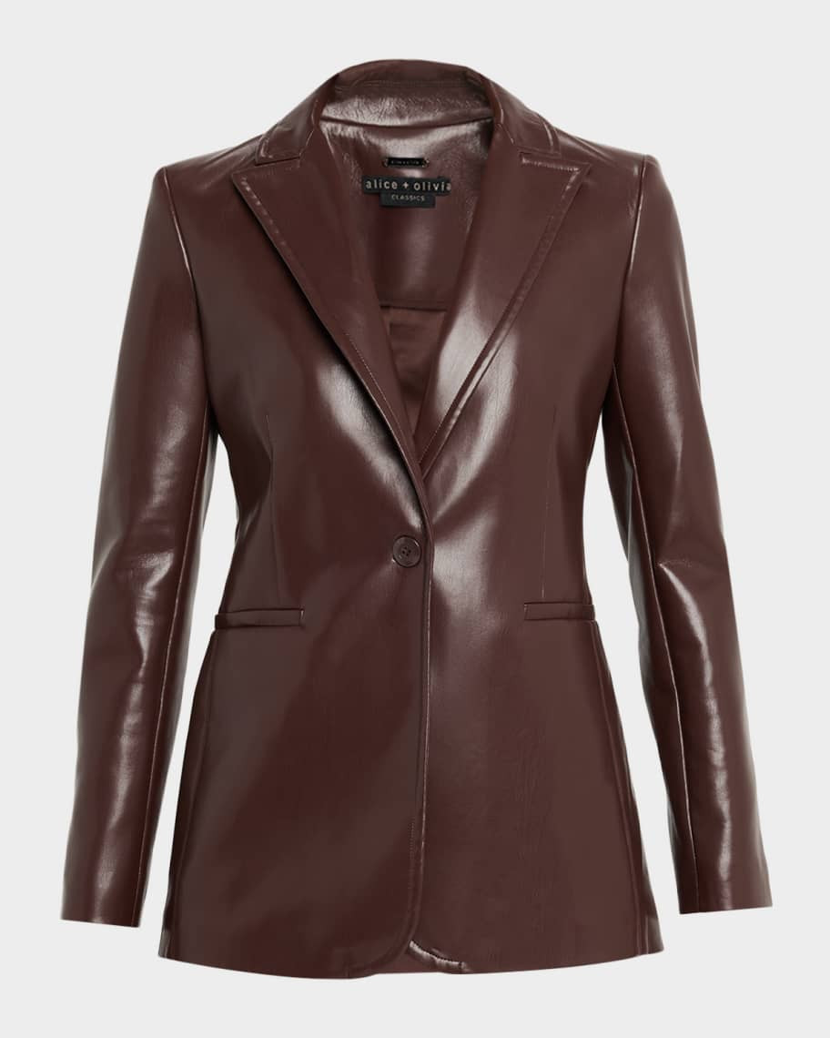 ALICE + OLIVIA Breann Vegan Leather Longline Blazer | Neiman Marcus