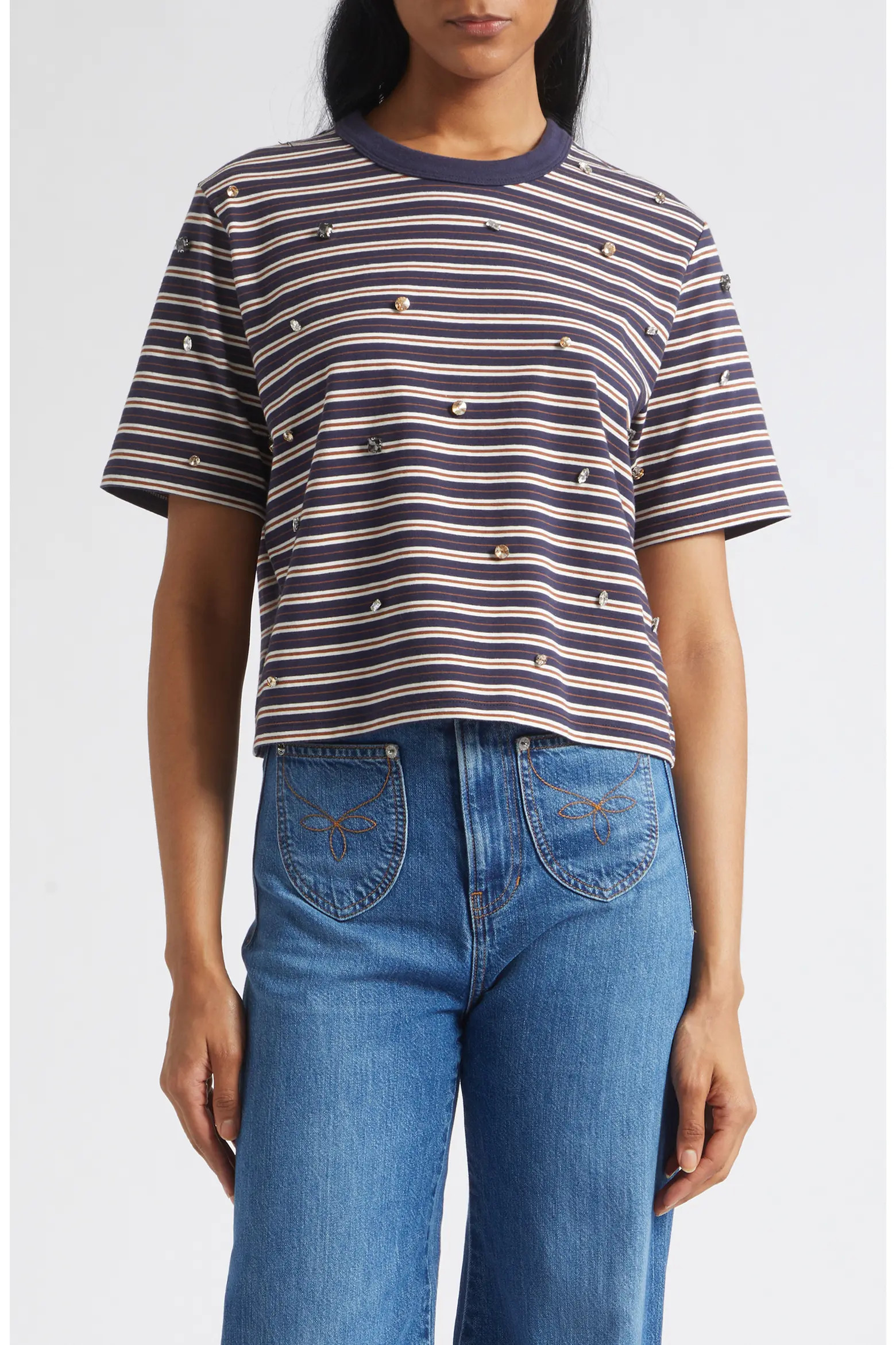 Veronica Beard Sebastian Rhinestone Striped T-Shirt (Women) | Nordstrom | Nordstrom