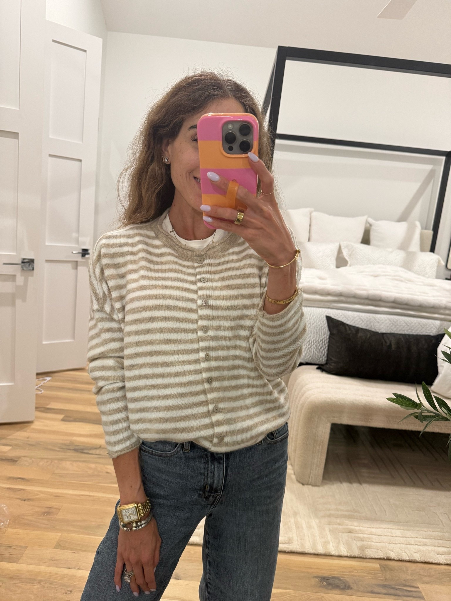 Super soft oatmeal stripe cardigan wearing xs love the oversized fit
