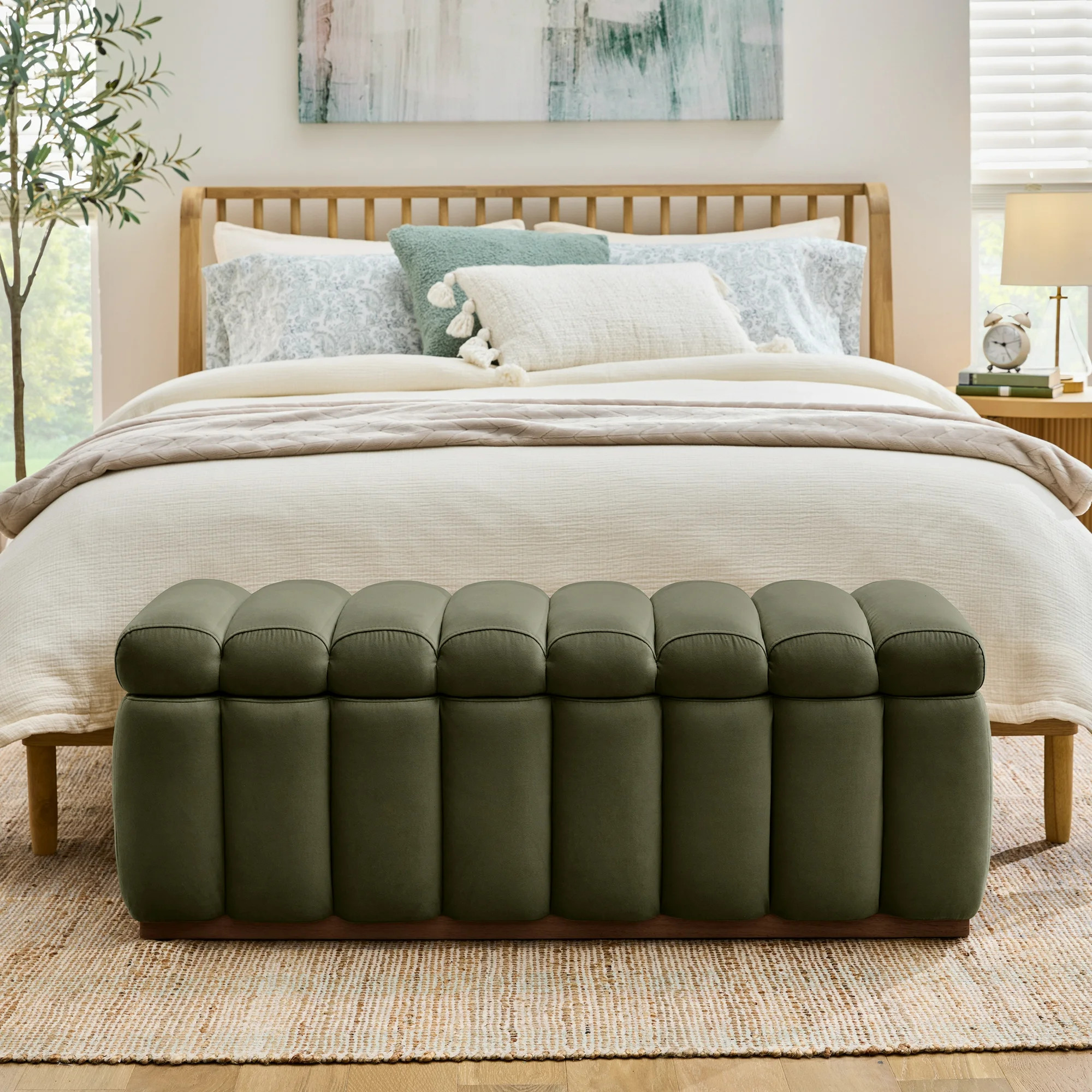 Better Homes & Gardens 47.24" Lillian Channel Tufted Bench, Olive Velvet | Walmart (US)