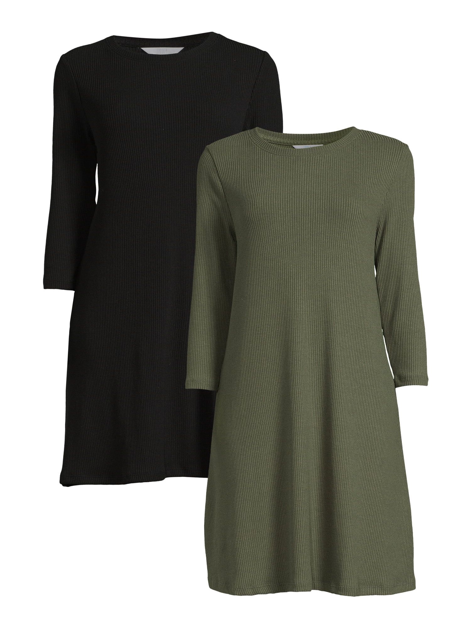 Time and Tru Women's Ribbed Knit Dress with Pockets, Sizes S-XXXL | Walmart (US)