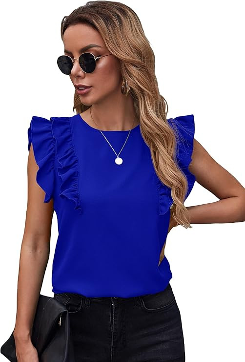 Milumia Women Elegant Ruffle Trim Butterfly Sleeve Blouse Round Neck Work Shirt Top | Amazon (US)