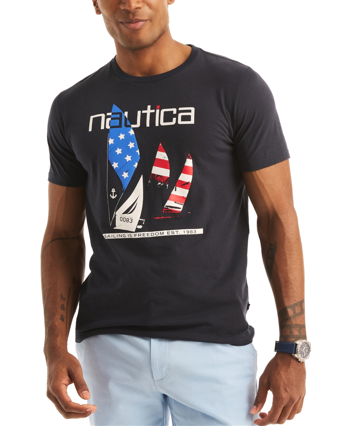 Nautica Men's Short Sleeve Americana Graphic T-Shirt - Navy Seas | Macy's
