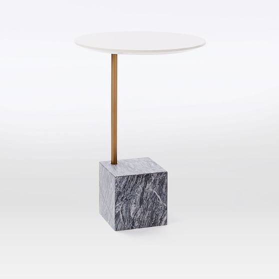 Cube Side Table, White/Antique Bronze/Gray Marble | West Elm (US)