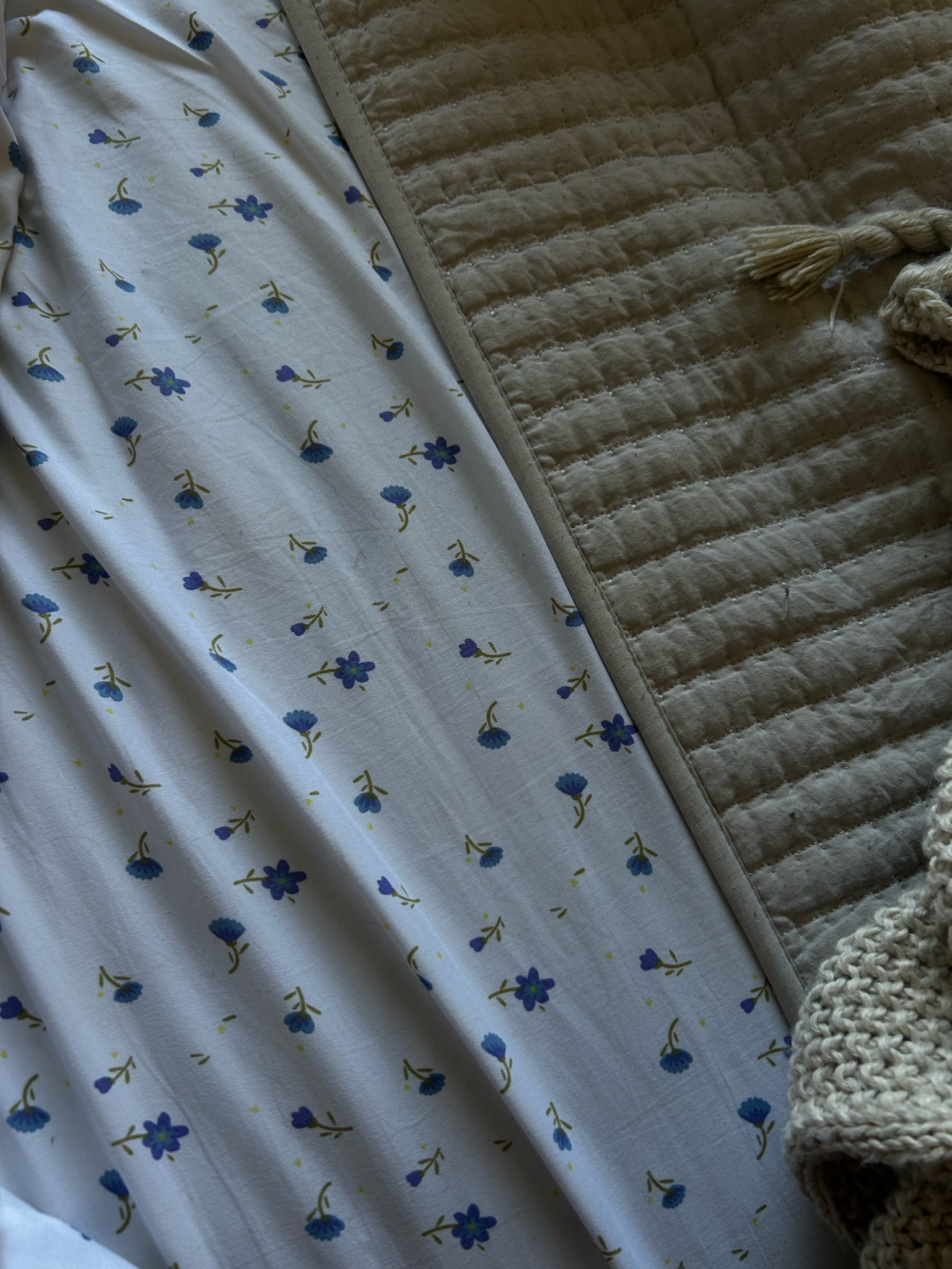 Someone commented on my sheets! I love the dainty blue flower print 🩵