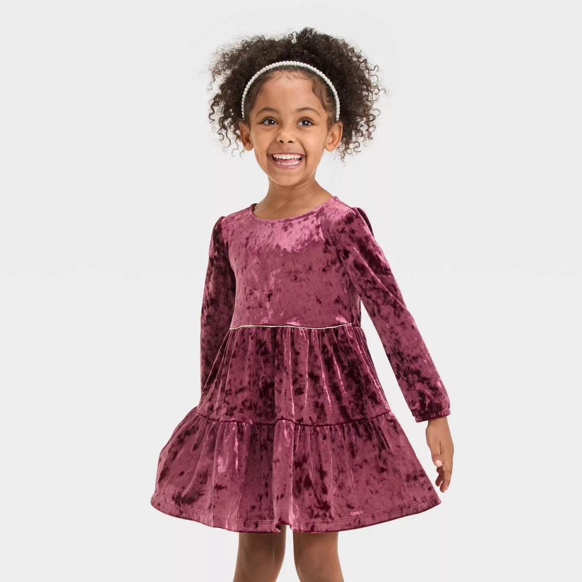OshKosh B'gosh Toddler Girls' Long Sleeve Velvet Dress - Burgundy | Target