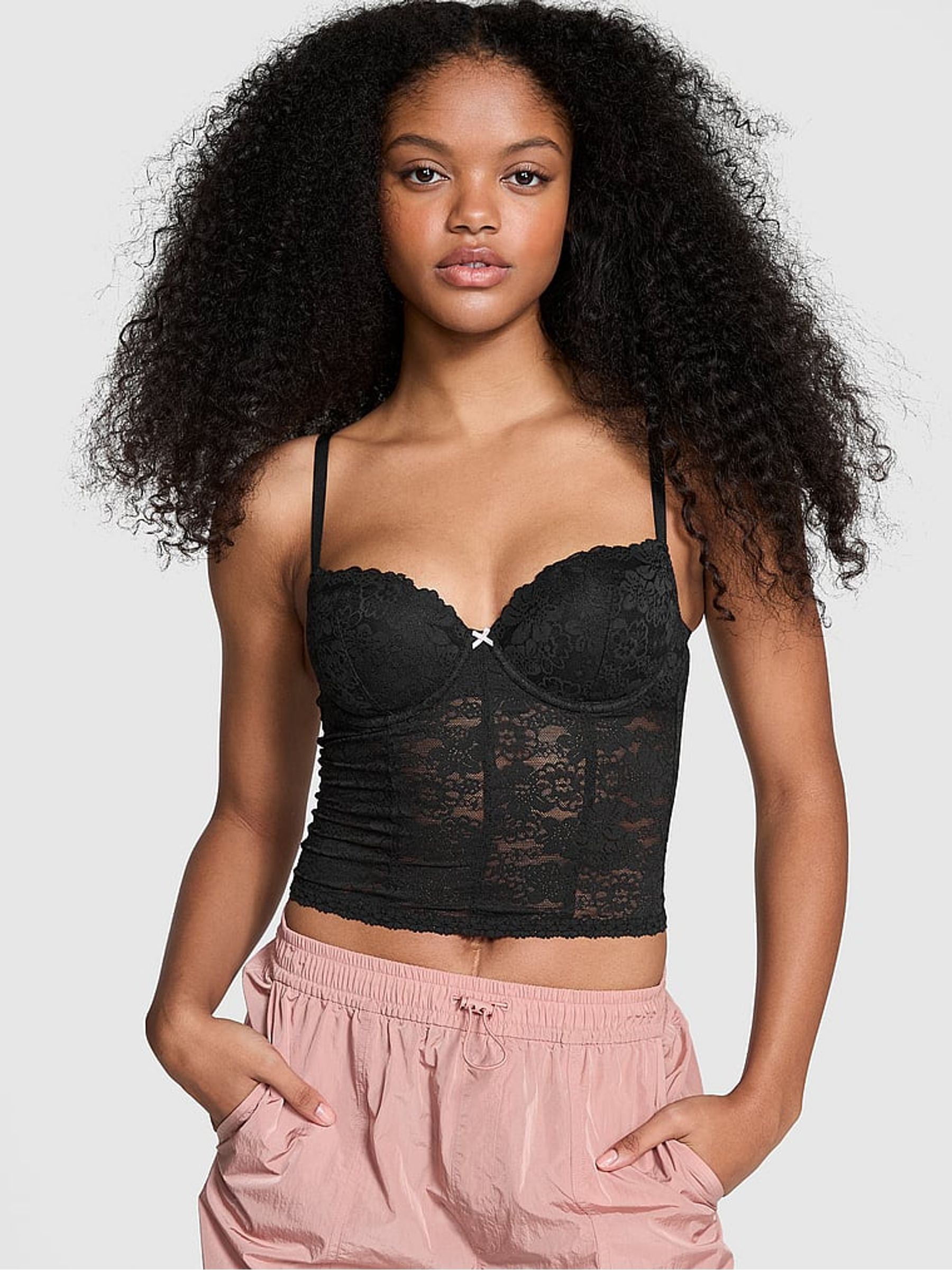 Black Lace Lightly Lined Balcony Corset Top | Victoria's Secret UK | Victoria's Secret UK