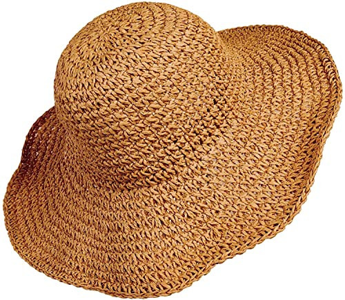 Women Straw Hat Wide Brim Beach Sun Cap Foldable Large Lady Floppy 100% Natural Paper Braided for Travel Decoration Summer Vacation Soft Lightweight and Breathable (Brown) | Amazon (US)