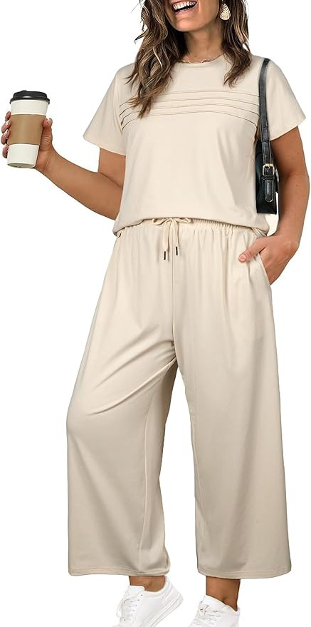Eytino Plus Size Two Piece Sets for Women Casual Summer Outfits Short Sleeve Tops Wide Leg Pants ... | Amazon (US)