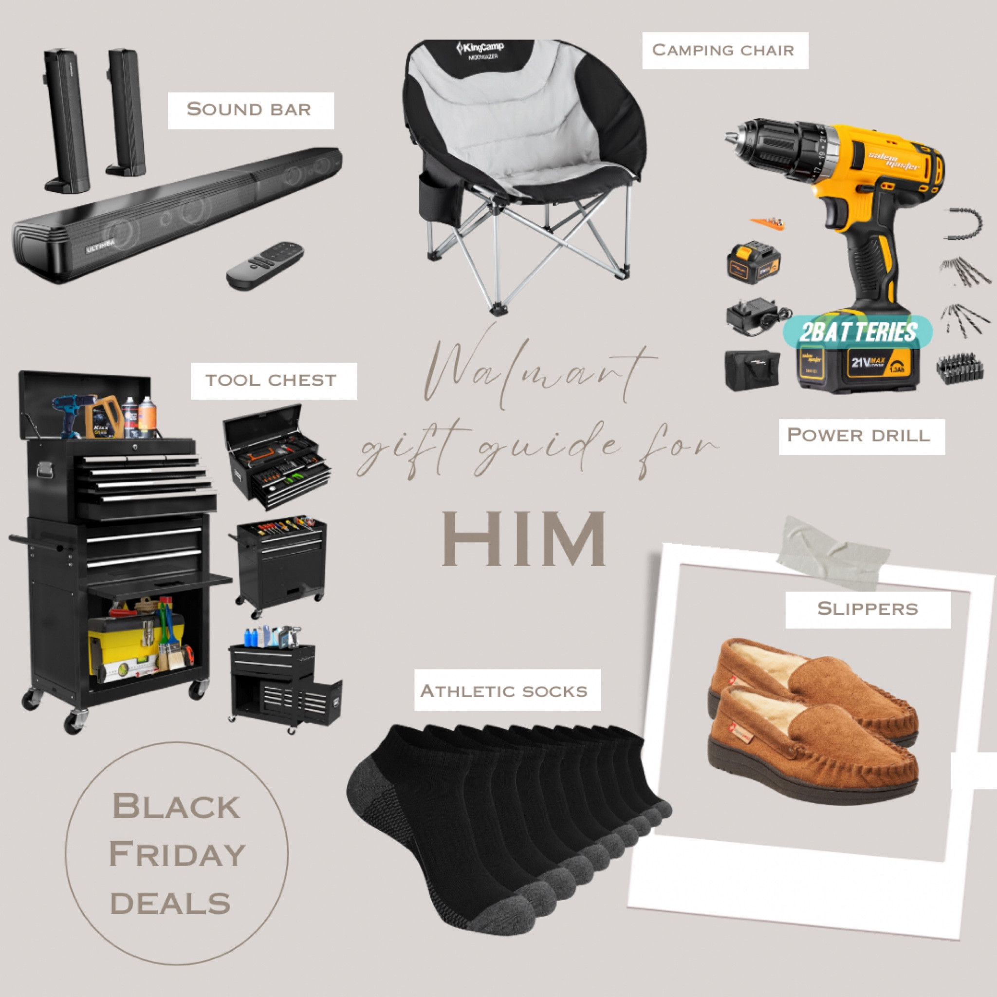 Walmart Black Friday deals! 

Gift guide for him | Gift Guide | tool chest | slippers | socks | camping chair | drill | sound bar | present ideas | gift ideas 

#LTKHoliday #LTKGiftGuide #LTKsalealert
