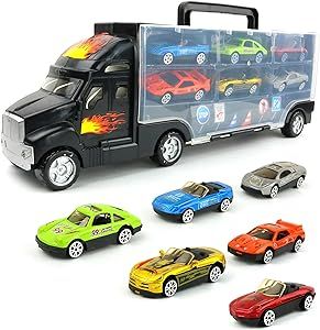 Big Mo's Toys Transport Car Carrier Truck - with 6 Stylish Metal Racing Cars - with Carrying Case | Amazon (US)
