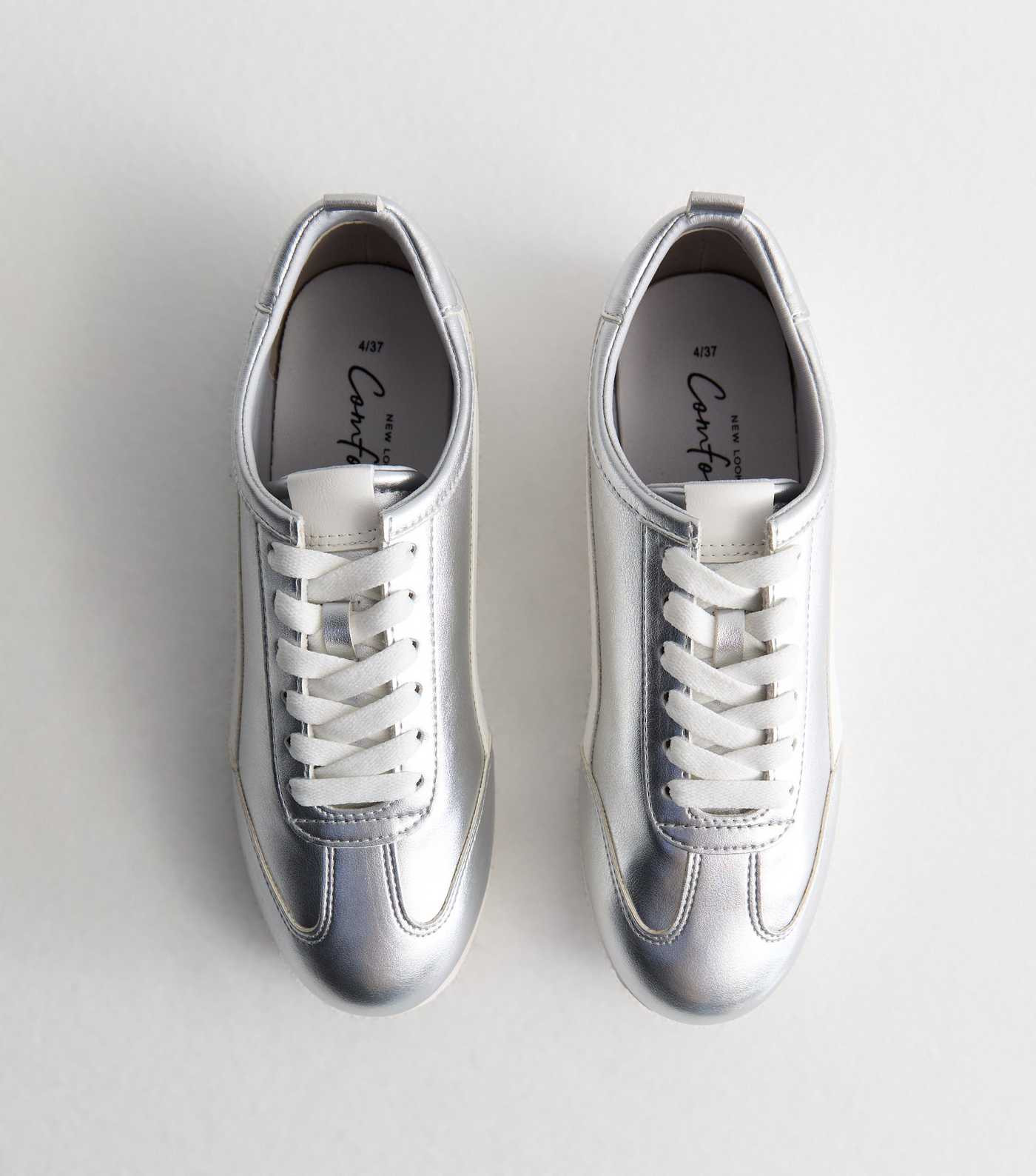 Silver Leather-Look Seam Detail Trainers | New Look | New Look (UK)
