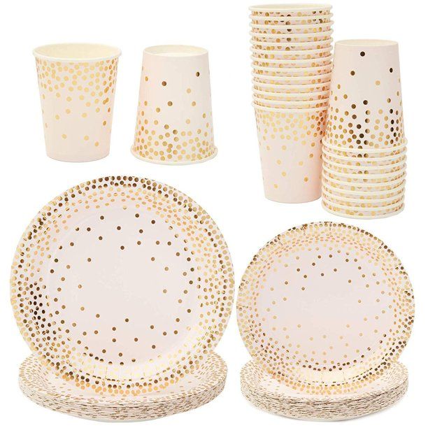 Serves 24 Gold Foil Party Supplies, 72PCS Plates & Cups, Favors Decorations Disposable Paper Tabl... | Walmart (US)