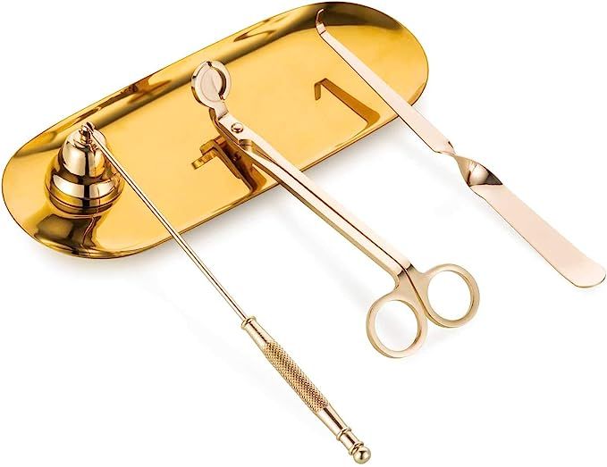 4 in 1 Candle Snuffer Gold Candle Accessory Set,Candle Snuffer,Candle Wick Trimmer, Candle Cutter... | Amazon (US)
