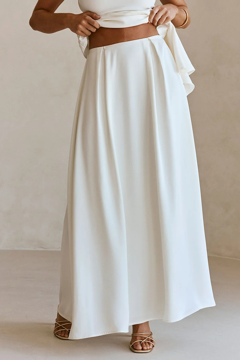 White Pleated Maxi Hailey Skirt | Sabo Skirt US