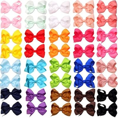 40Pieces Boutique Grosgrain Ribbon Pinwheel 3" Hair Bows Alligator Clips For Babies Toddlers Teen... | Amazon (US)