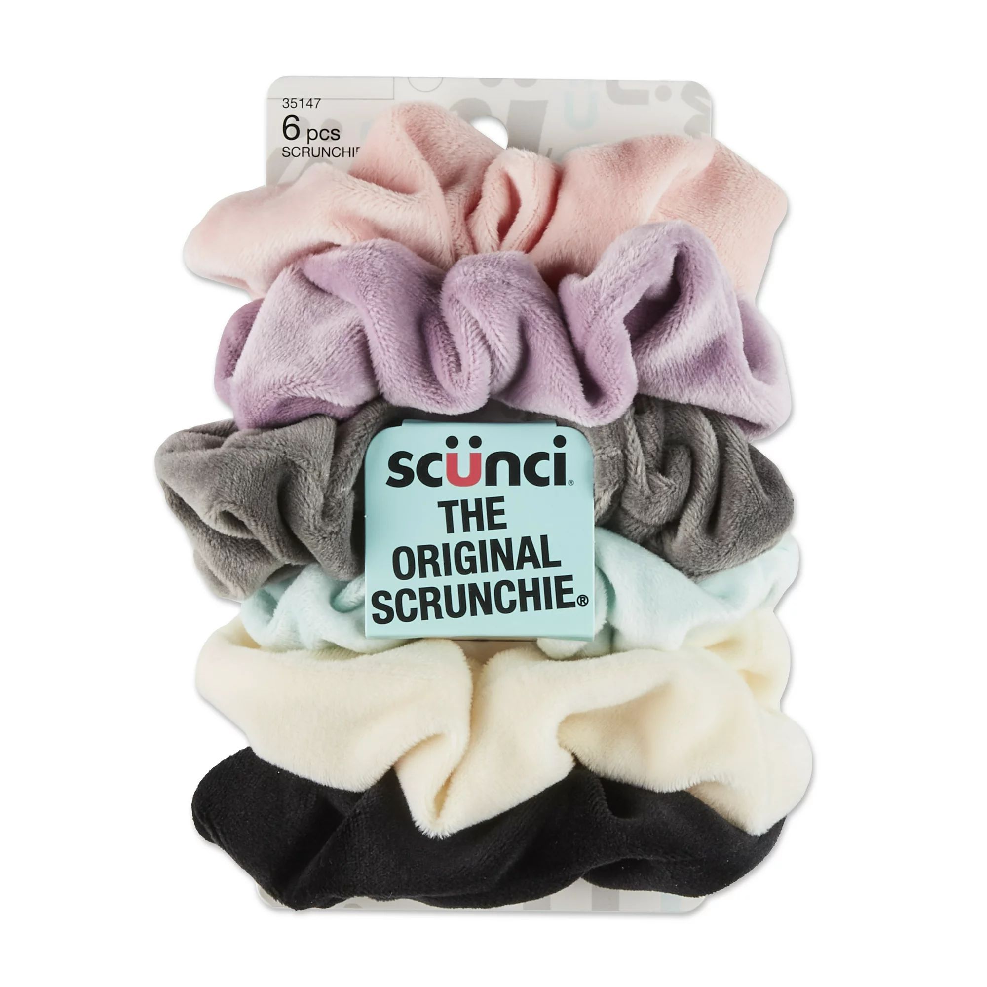 Scunci The Original Scrunchie Hair Ties in Soft Velour, Assorted Pastels and Black, 6 Ct | Walmart (US)