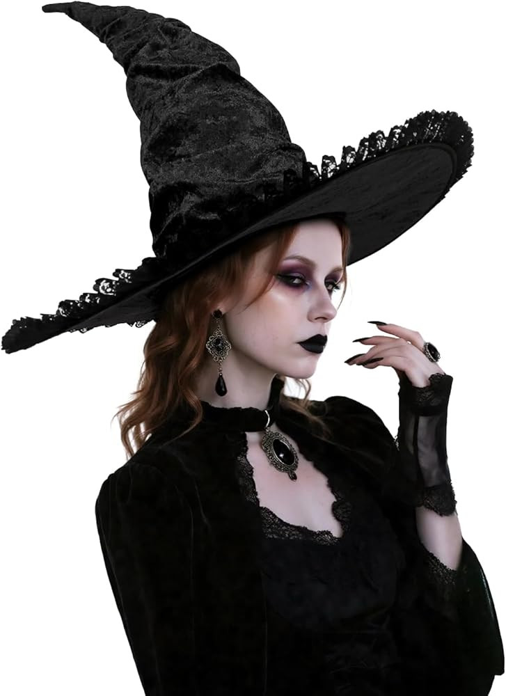 Wicked Witch Hat Lace Witches Hats Velvet Ruched Witch Hat Halloween Costume | Amazon (US)