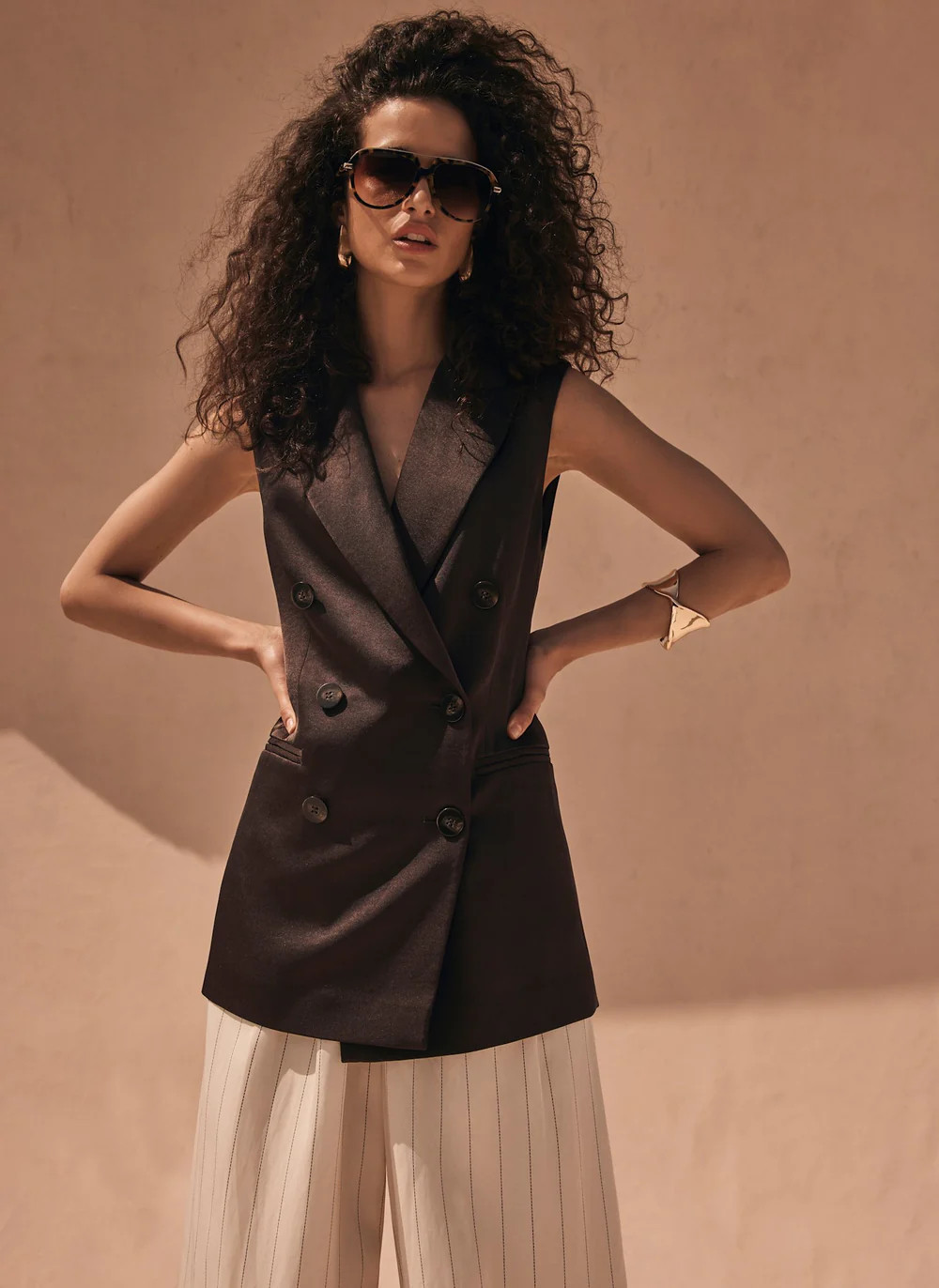 Brown Satin Wrap Longline Waistcoat | Mint Velvet