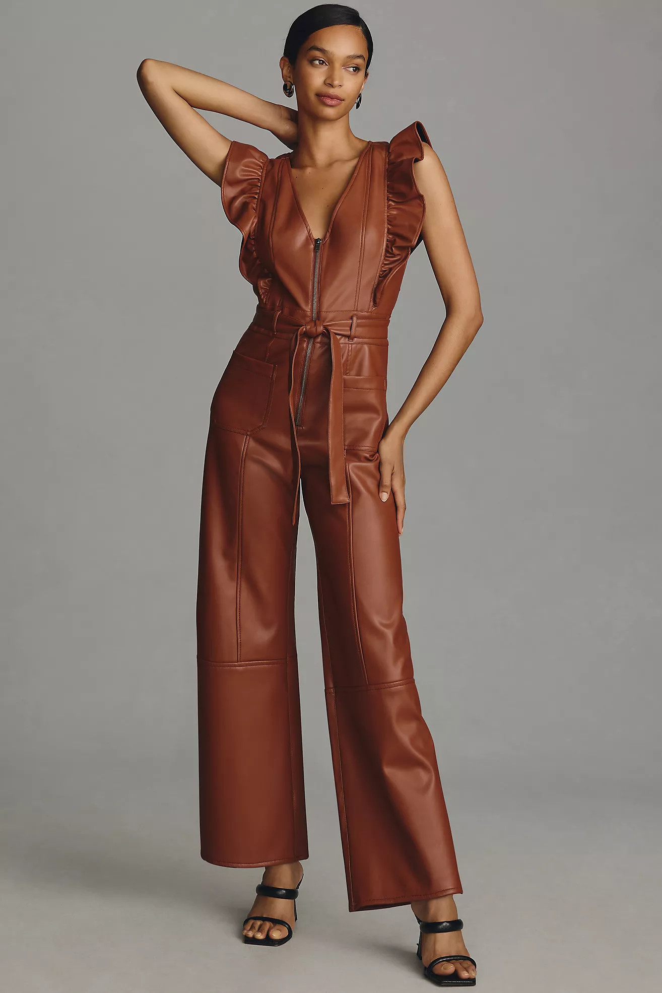 The Colette Faux Leather Cropped Wide-Leg Jumpsuit by Maeve | Anthropologie (US)
