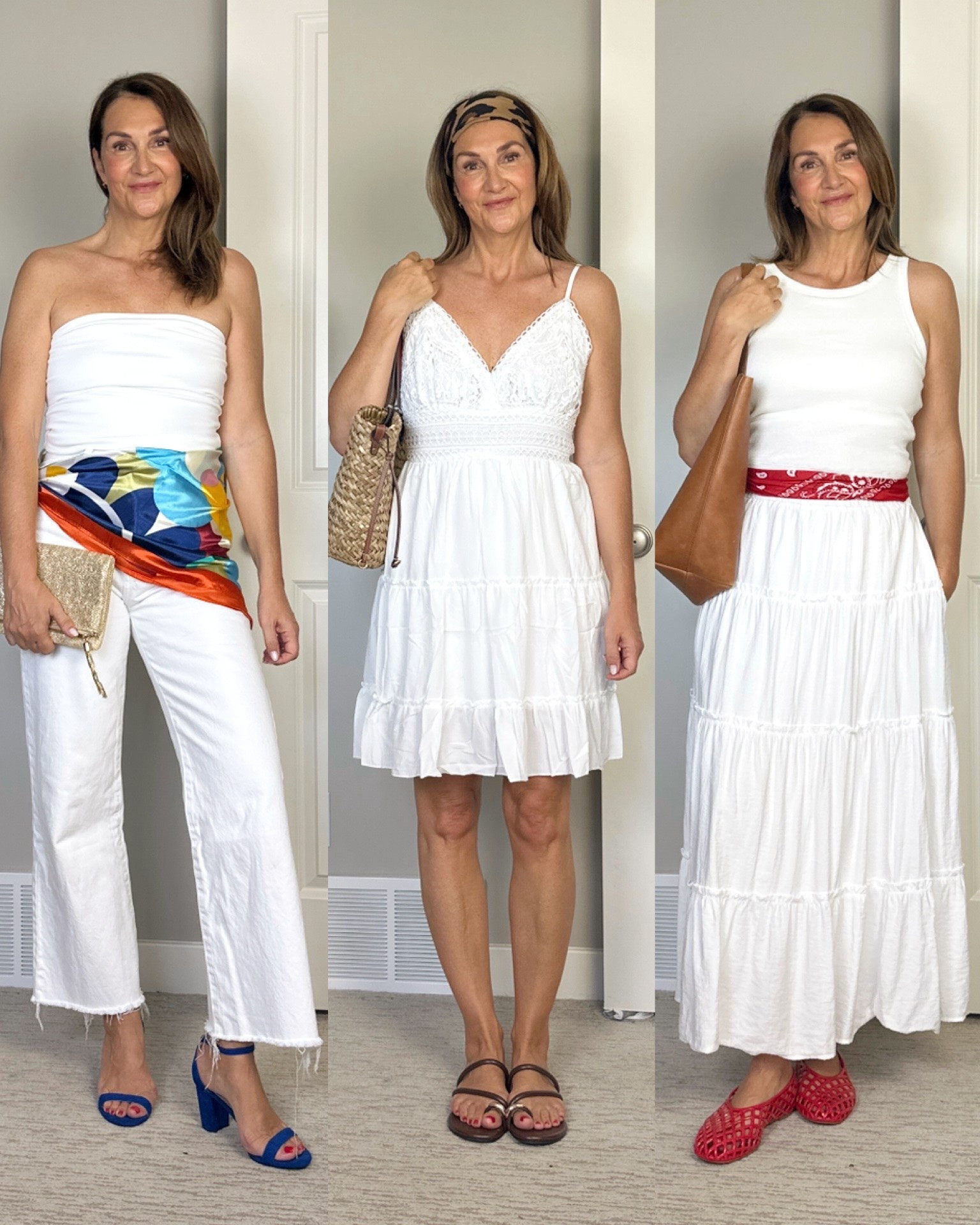 Summer uniforms that never fail me: a white base and matching scarf & shoe! All white is a timeless classic and the shoe and scarf add a bit of color for interest. Linked what I could, everything fits tts

#LTKootd #LTKSeasonal