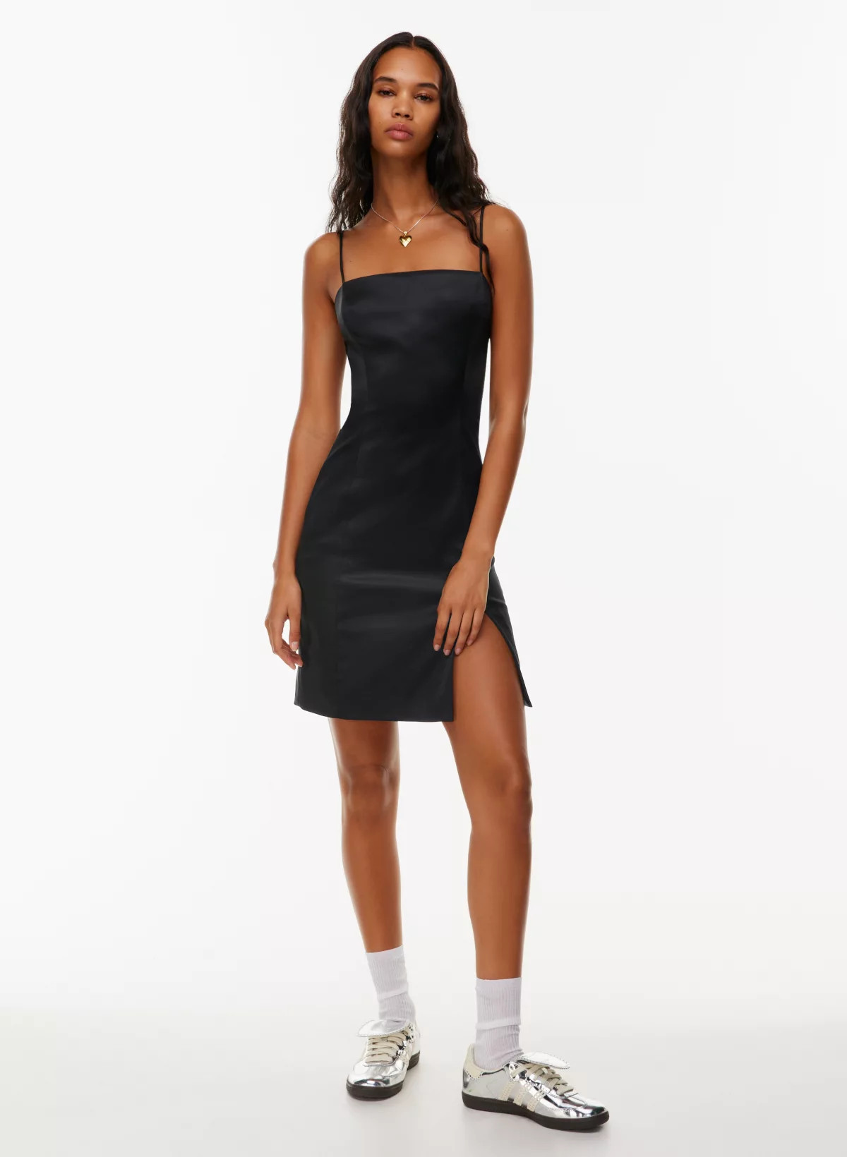 SHIMMER SATIN KNEE DRESS | Aritzia