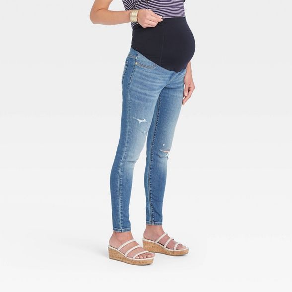 Mid-Rise Over Belly Distressed Skinny Maternity Jeans - Isabel Maternity by Ingrid & Isabel™ Me... | Target