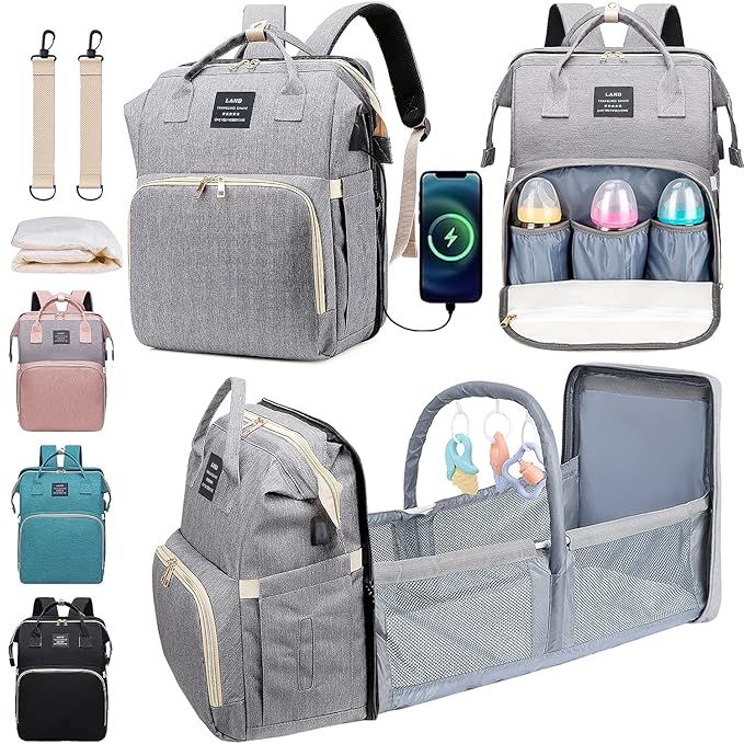 Diaper Bag Backpack, Baby Bag Diaper Bag with Changing Station & Toy Bar, Baby Girl Boy Diaper Ba... | Amazon (US)
