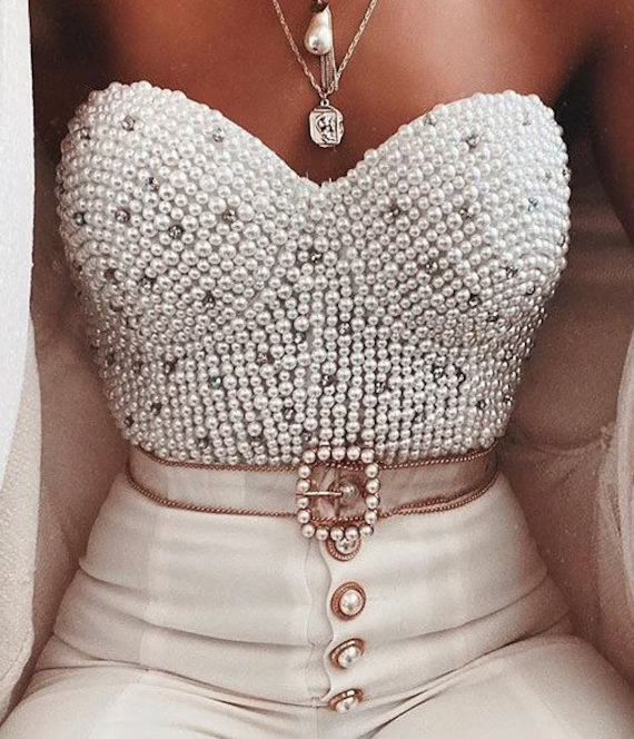 Best Seller  Pearl Bustier Corset Encrusted With Real Crystal | Etsy | Etsy (US)