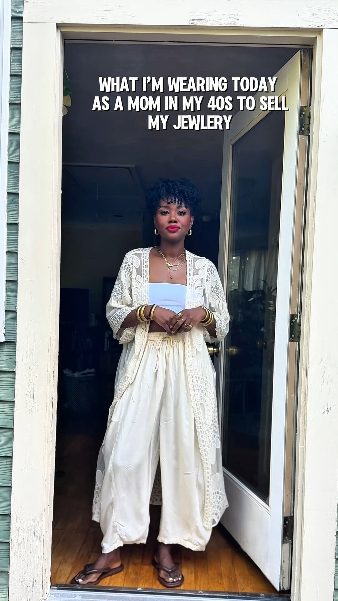 Cream on cream always feels like such a vibe — and it’s one of my favorite ways to transition into fall. This look is boho chic but still mom-friendly: wide leg pants, a lace kimono, and a simple white top that keeps everything fresh. It’s the kind of outfit that works for busy motherhood days when you want comfort and style. Shop the full look (cream colored clothing + everyday gold jewelry) below.

#LTKSeasonal #LTKFallSale #LTKOver40