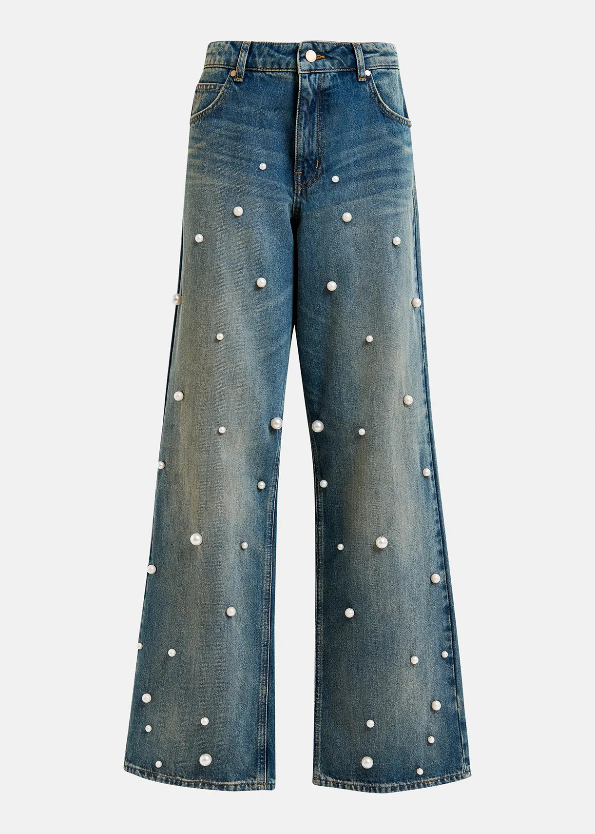 Blue pearl-embellished jeans | Essentiel Antwerp United Kingdom | Essentiel Antwerp