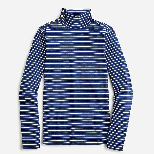 Perfect-fit ribbed turtleneck with buttons in stripe | J.Crew US