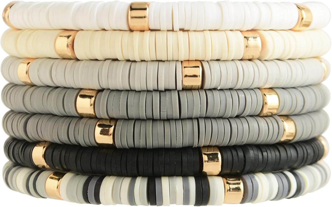 LYNMOS Colorful Heishi Clay Bead Bracelet Set for Women Stackable Vinyl Disc Polymer Beaded Stret... | Amazon (US)