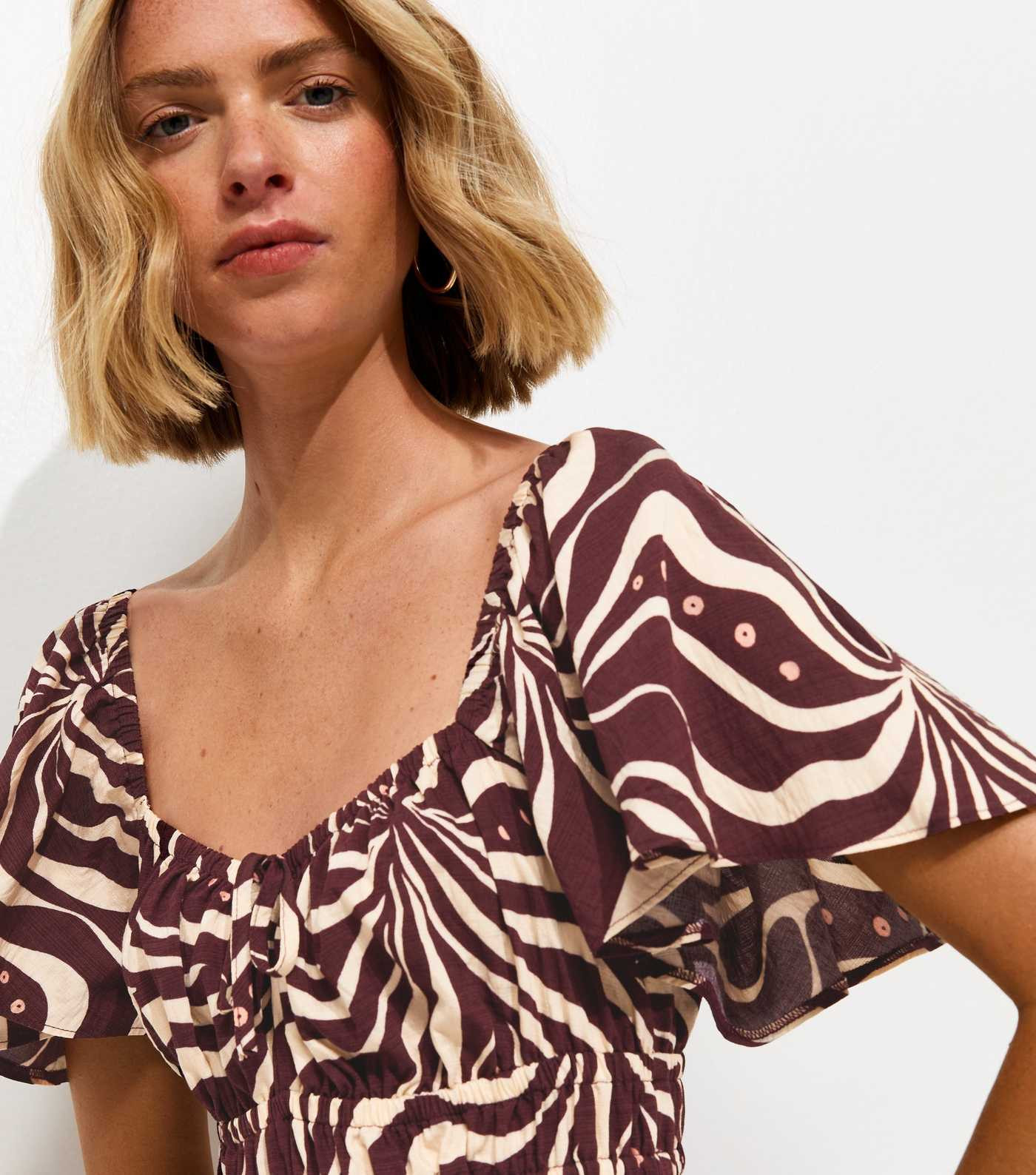 Brown Swirl Print Flutter Sleeve Midi Dress | New Look | New Look (UK)