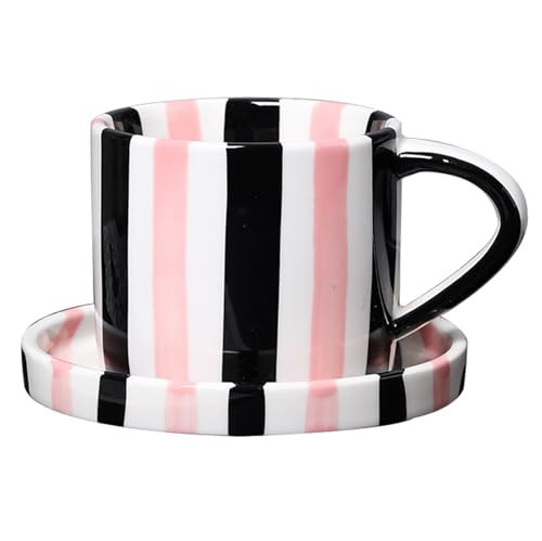 CACXKEP Espresso Cups Ceramic Coffee Mug Series European Striped Dot Coffee Cup And Saucer Mug Cake Plate Afternoon Tea Set Tea Cup And Saucer,Pinkblack | Amazon (US)