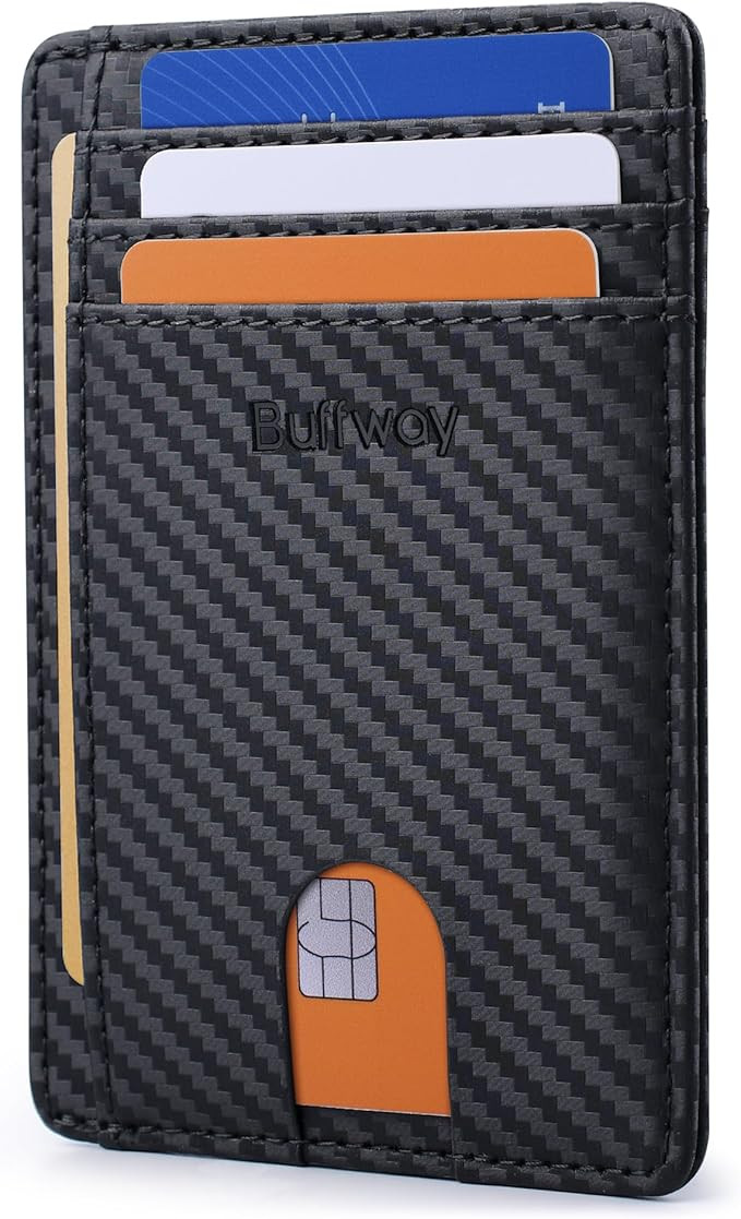 Buffway Slim Minimalist Front Pocket RFID Blocking Leather Wallets for Men and Women - Carbon Fib... | Amazon (US)