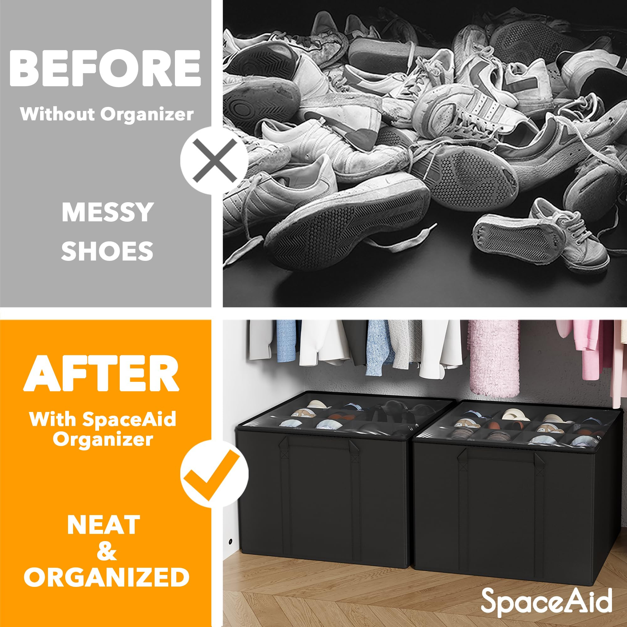 SpaceAid Shoe Organizer for Closet, 2 Pack Foldable Shoe Storage Containers Baskets Boxes Bins w/... | Amazon (US)