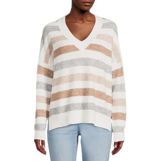 Dreamers by Debut Women's Oversized V-Neck Sweater - Walmart.com | Walmart (US)