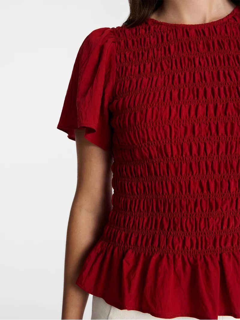 Time and Tru Women's Smocked Top with Short Puff Sleeves, Sizes XS-XXXL | Walmart (US)