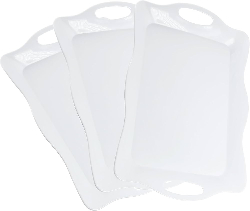 3-Pcs Melamine Serving Tray with Handles, Curved Sides & Raised Edge - Large Party Platter or TV ... | Amazon (US)