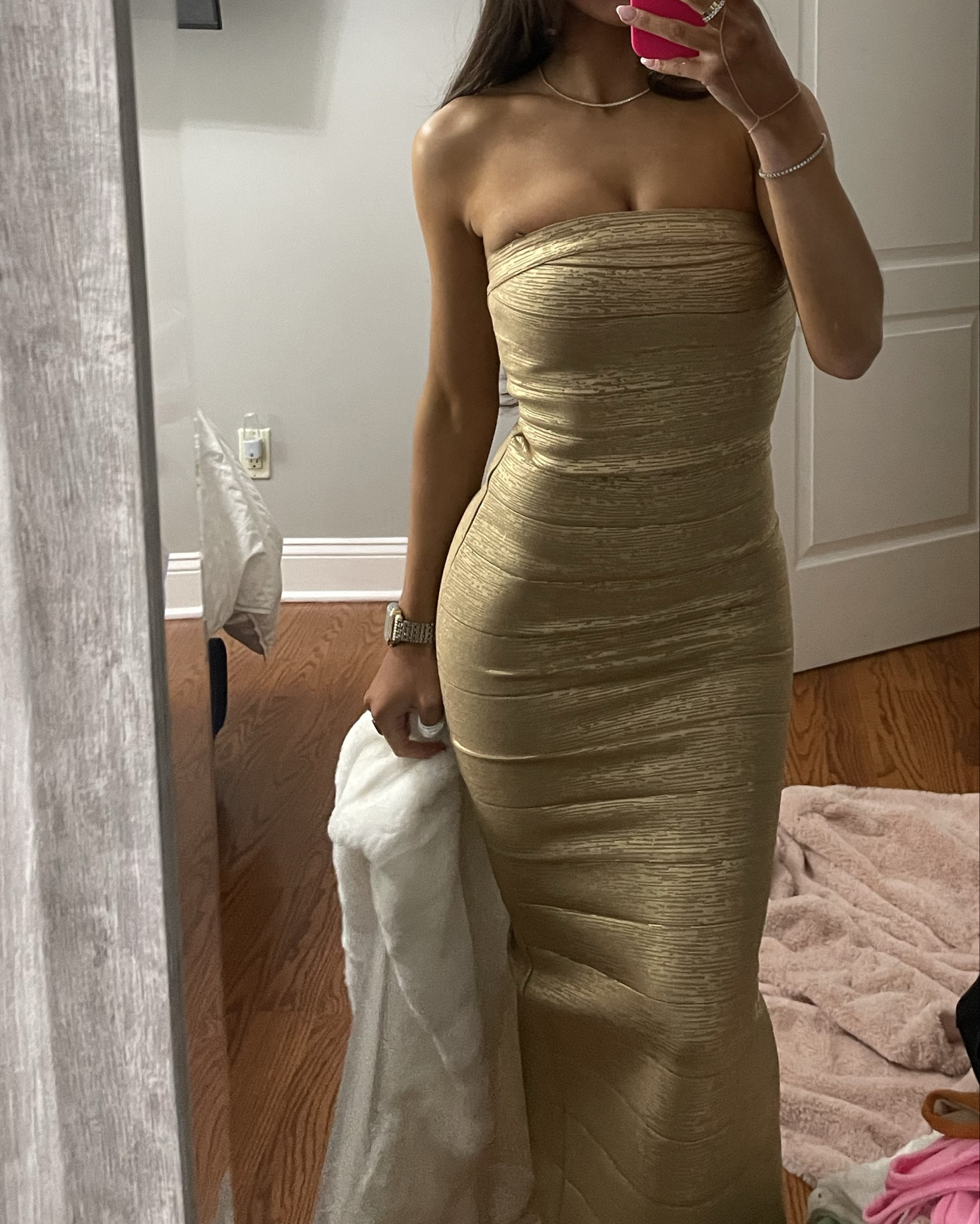 bebe gold foil dress Foiled Bandage Metallic Dress – bebe