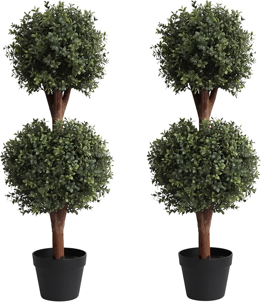 （Set of 2） Lifelike 3Ft arfiticial Double Ball Topiary Trees Outdoor Faux Topiary Tree for Ou... | Amazon (US)