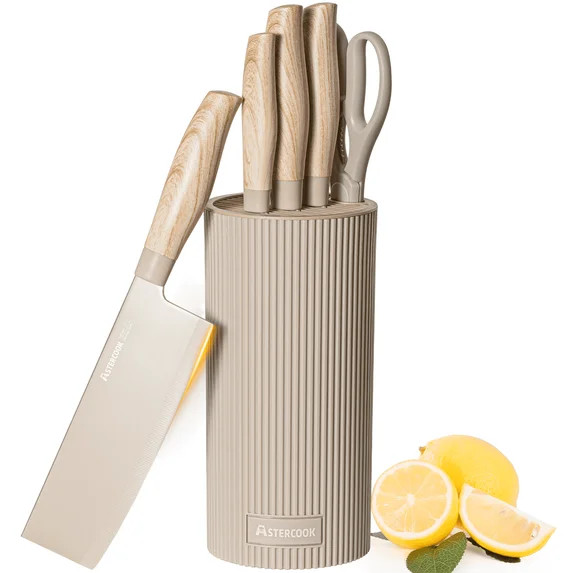 Astercook Knife Set, 6-Piece Kitchen Knives Set with Block & Non-Stick Healthy Coating, Stainless... | Walmart (US)