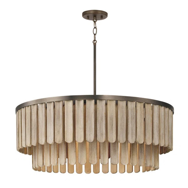 30" W x 11" H 6-Light Pendantin Dark Brass with Handcrafted Mango Wood in Nordic Grey Stain | Wayfair North America
