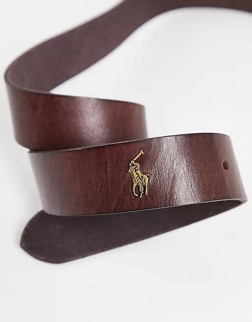 Polo Ralph Lauren leather belt in brown with gold logo | ASOS (Global)