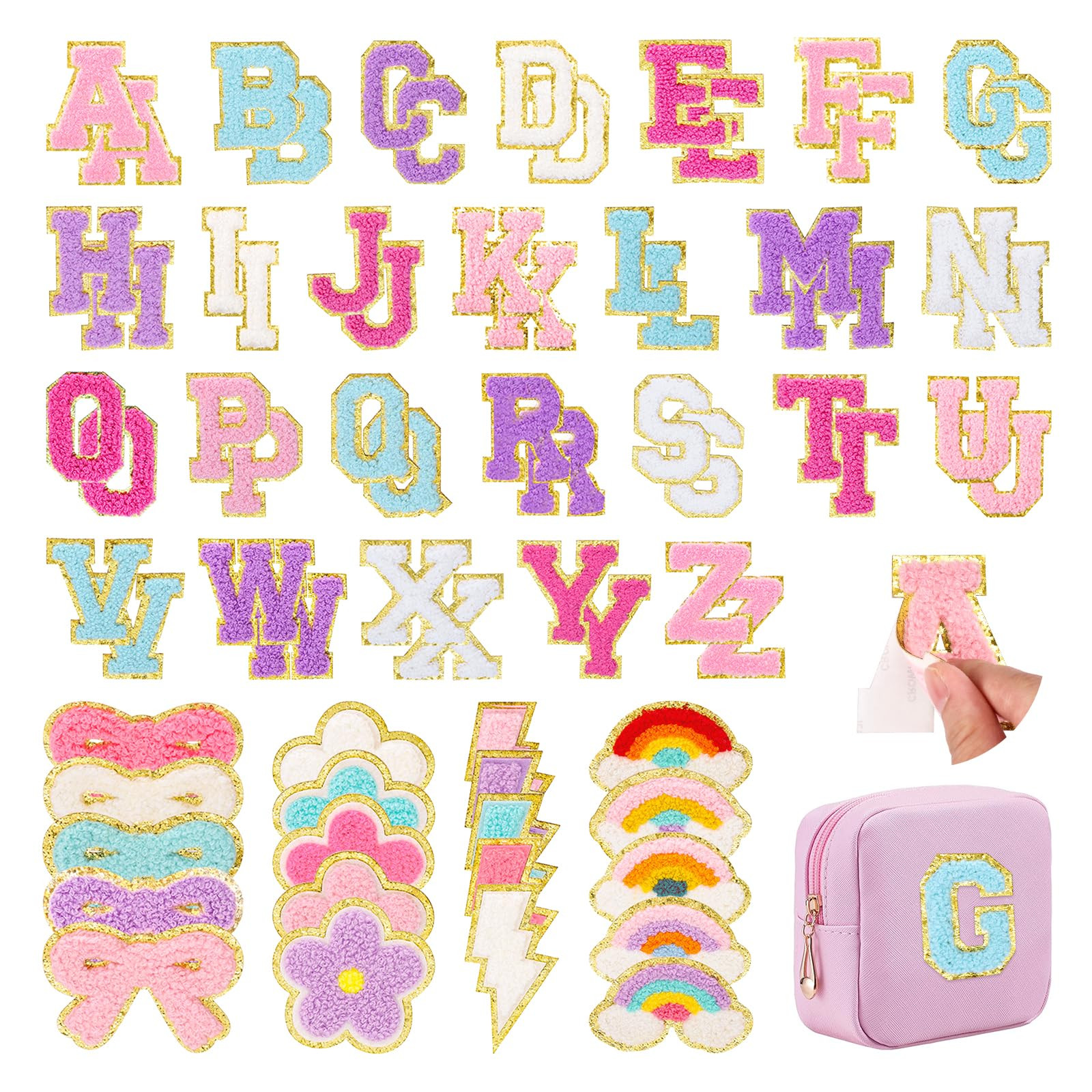72 Pcs Preppy Chenille Patches Self Adhesive for DIY Clothing,Include 52 A-Z Chenille Letter Patc... | Amazon (US)