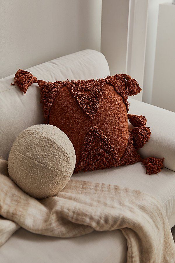 Rumi Shag Throw Pillow - Brown 18X18 at Urban Outfitters | Urban Outfitters (US and RoW)