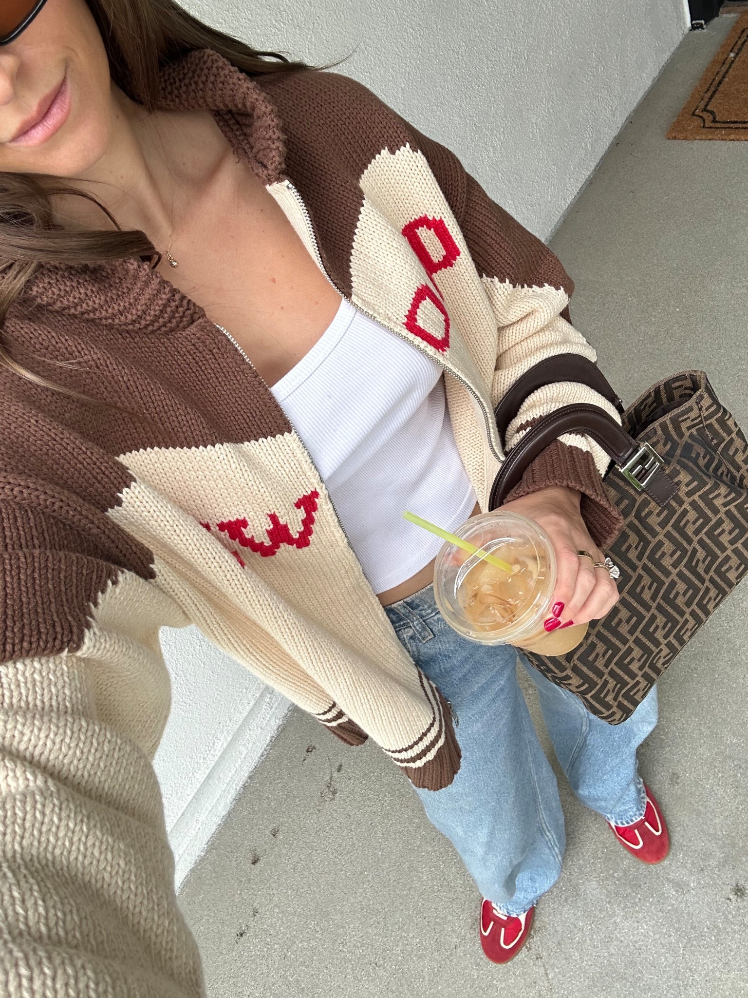 Small in sweater runs oversized! So comfy for fall 