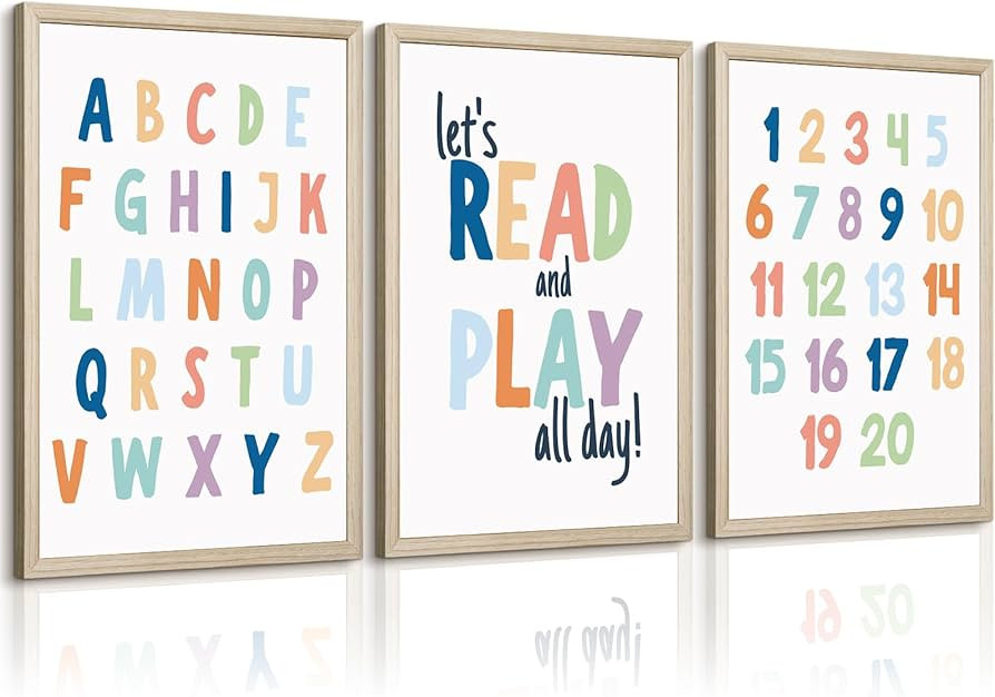 Kids Playroom Wall Art Decor Alphabet Poster Play Room Canvas Wall Decor ABC Nursery Wall Art 123... | Amazon (US)